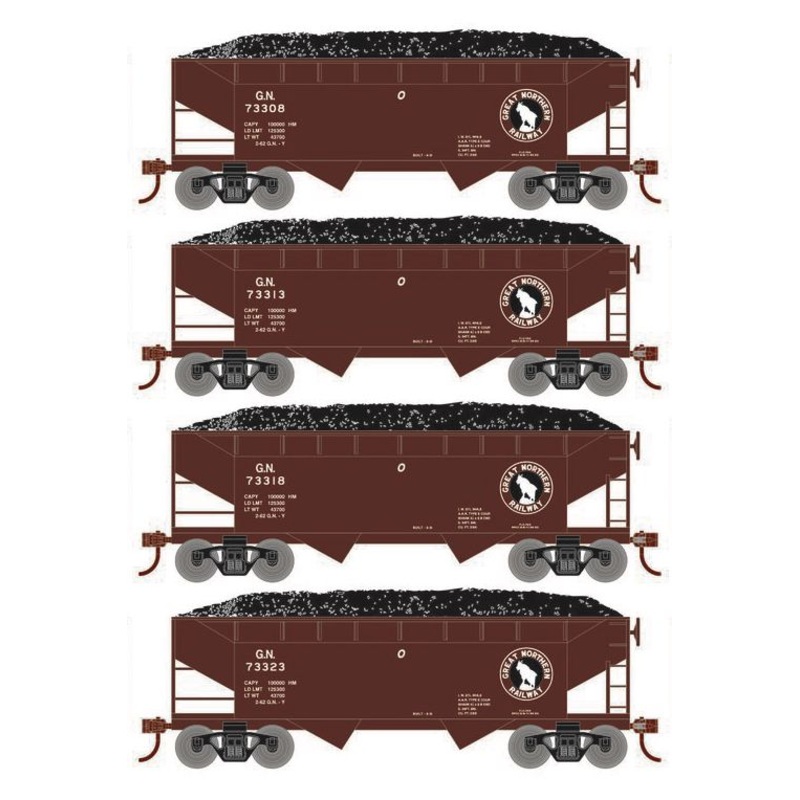 Roundhouse 1028 HO Scale 34' Offset Open Hopper Great Northern GN 4-Pack #2