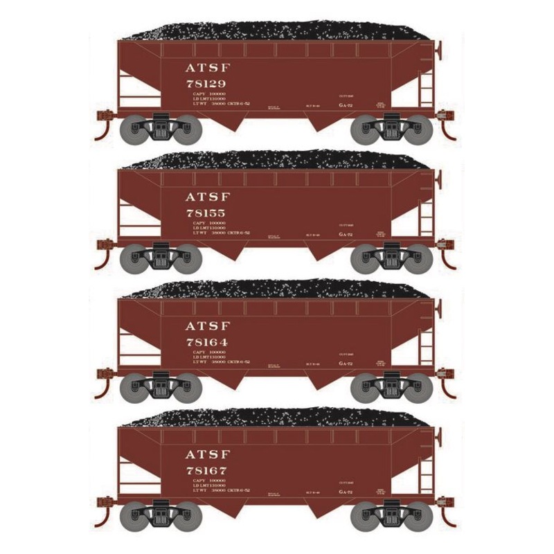 Roundhouse 1029 HO Scale 34' Offset Open Hopper Santa Fe ATSF 4-Pack #2