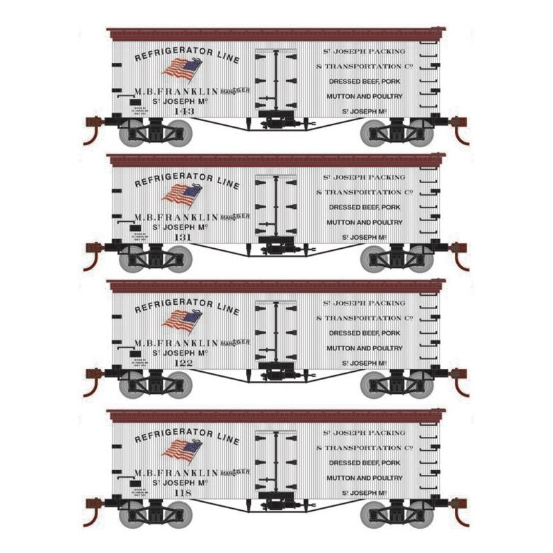 Roundhouse 1032 HO Scale 36' Wood Reefer St. Joseph Packing SJPX 4-Pack #2