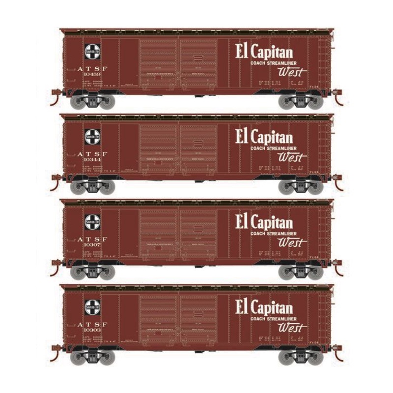 Roundhouse 1035 HO Scale 50' Double Door Boxcar Santa Fe ATSF "El Capitan" 4-Pack #2