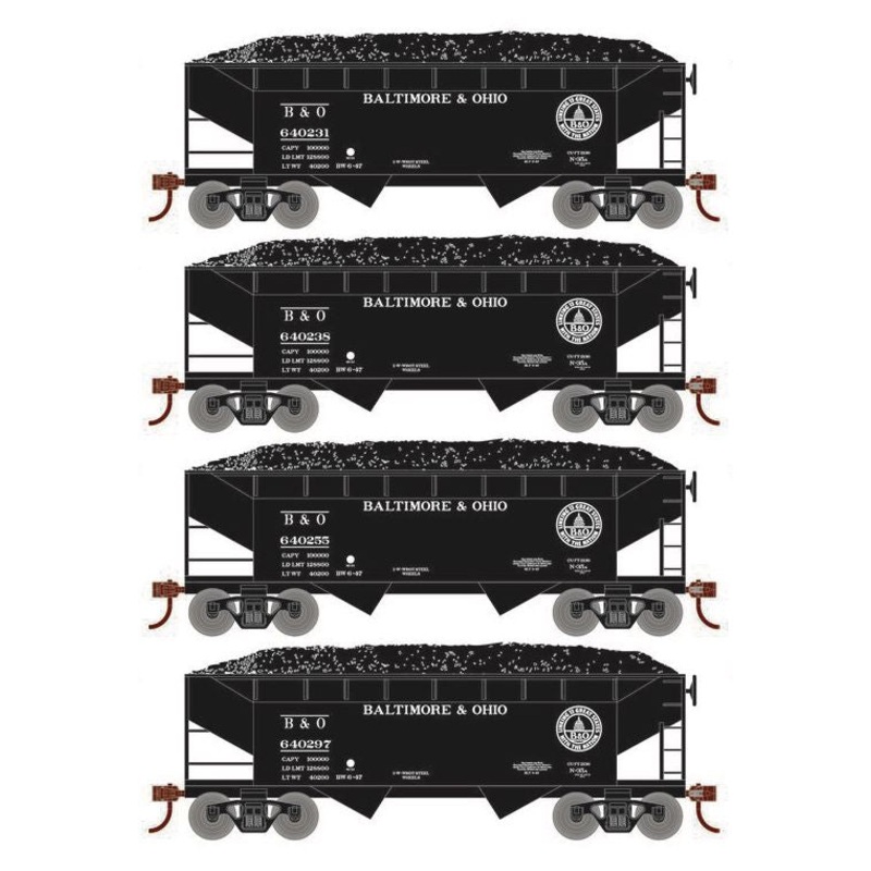 Roundhouse 1037 HO Scale 34' Offset Open Hopper Baltimore & Ohio B&O 4-Pack #2