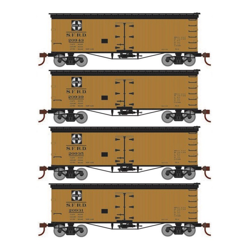 Roundhouse 1046 HO Scale 36' Wood Reefer Santa Fe SFRD 4-Pack #1