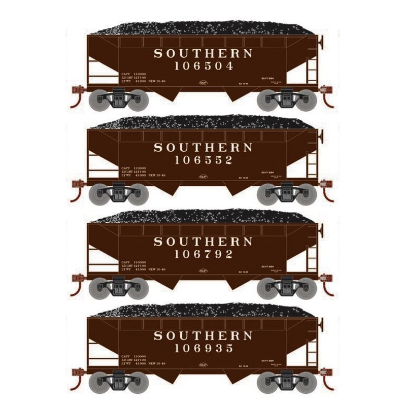Roundhouse 1047 HO Scale 34' Offset Open Hopper Southern SOU 4-Pack #1