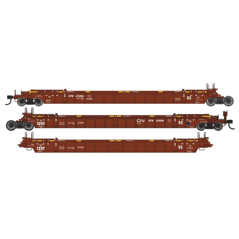 Walthers Mainline 910-55808 NSC 3-Unit 53' Well Car Canadian National CN GTW 676102
