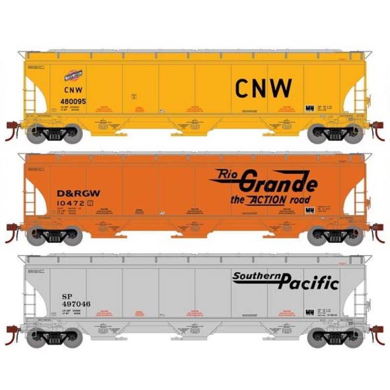 Athearn Genesis G1063 HO Scale Trinity 5161 Covered Hopper UP 'Fallen Flags' CNW/DRGW/SP 3-Pack #2