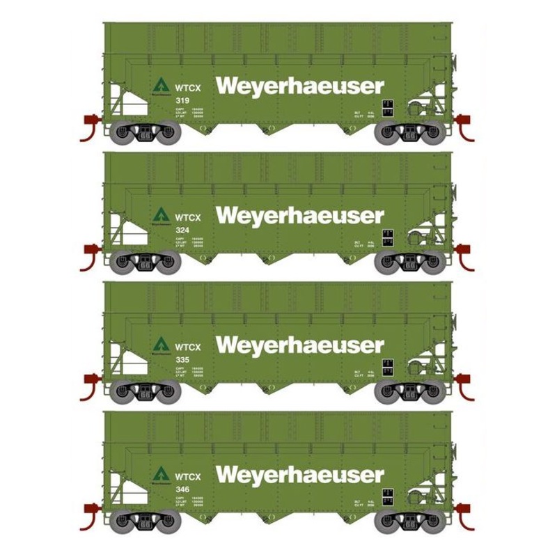 Athearn RTR 1276 HO Scale 40' Woodchip Hopper w/Load Weyerhaeuser WTCX 4-Pack #2