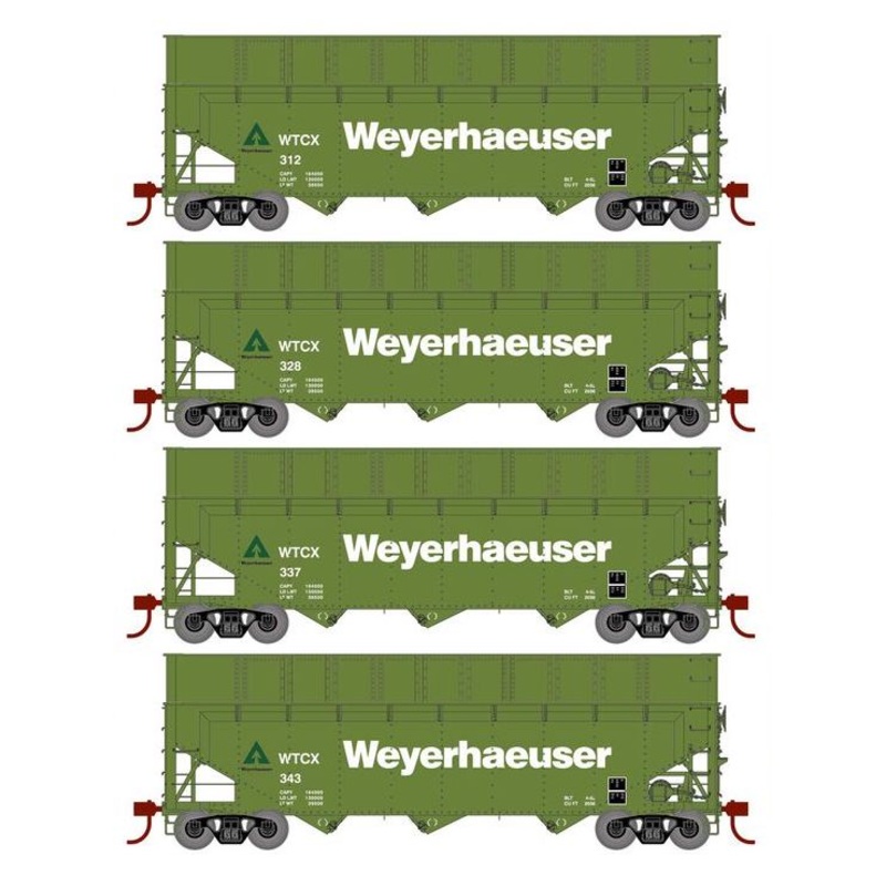Athearn RTR 1278 HO Scale 40' Woodchip Hopper w/Load Weyerhaeuser WTCX 4-Pack #1