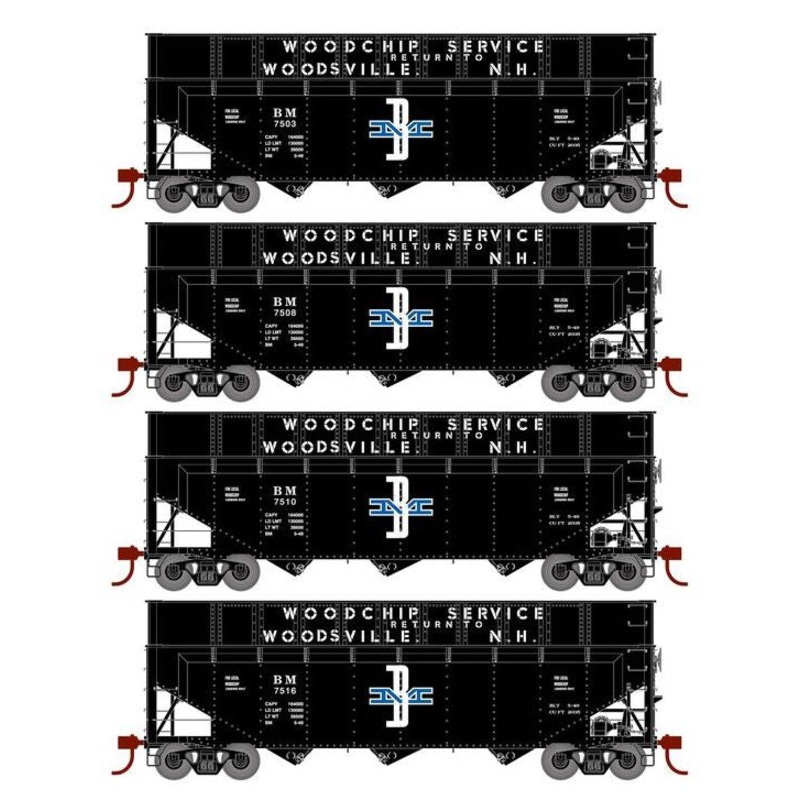 Athearn RTR 1281 HO Scale 40' Woodchip Hopper w/Load Boston & Maine B&M 4-Pack #2