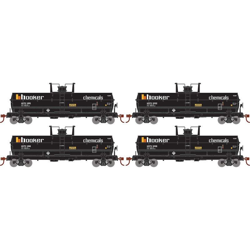 Athearn RTR 1306 HO Scale Chemical Tank Hooker Chemicals HCPX 4-Pack
