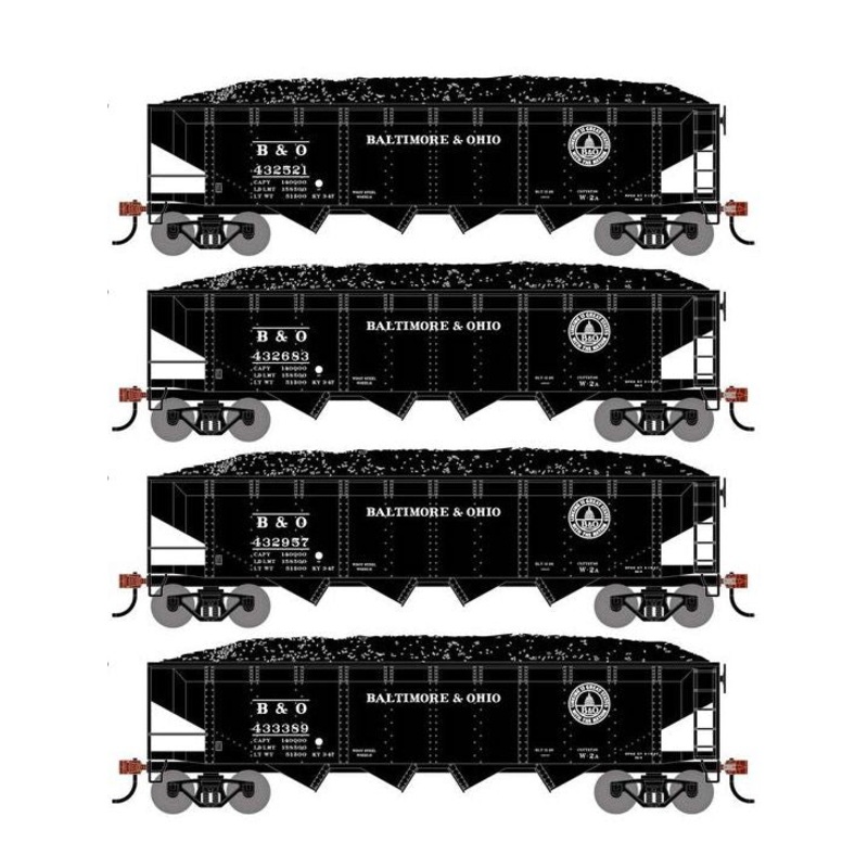 Athearn RTR 1573 HO Scale 40' 4-Bay Offset Hopper W/Load Baltimore & Ohio B&O 4-Pack #1
