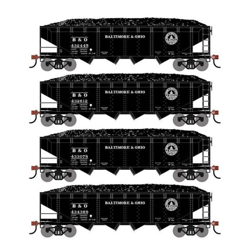 Athearn RTR 1574 HO Scale 40' 4-Bay Offset Hopper W/Load Baltimore & Ohio B&O 4-Pack #2