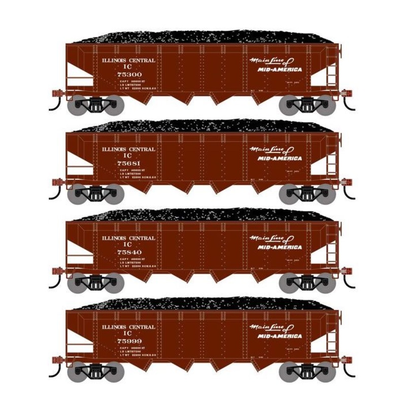Athearn RTR 1582 HO Scale 40' 4-Bay Offset Hopper W/Load Illinois Central IC 4-Pack #1
