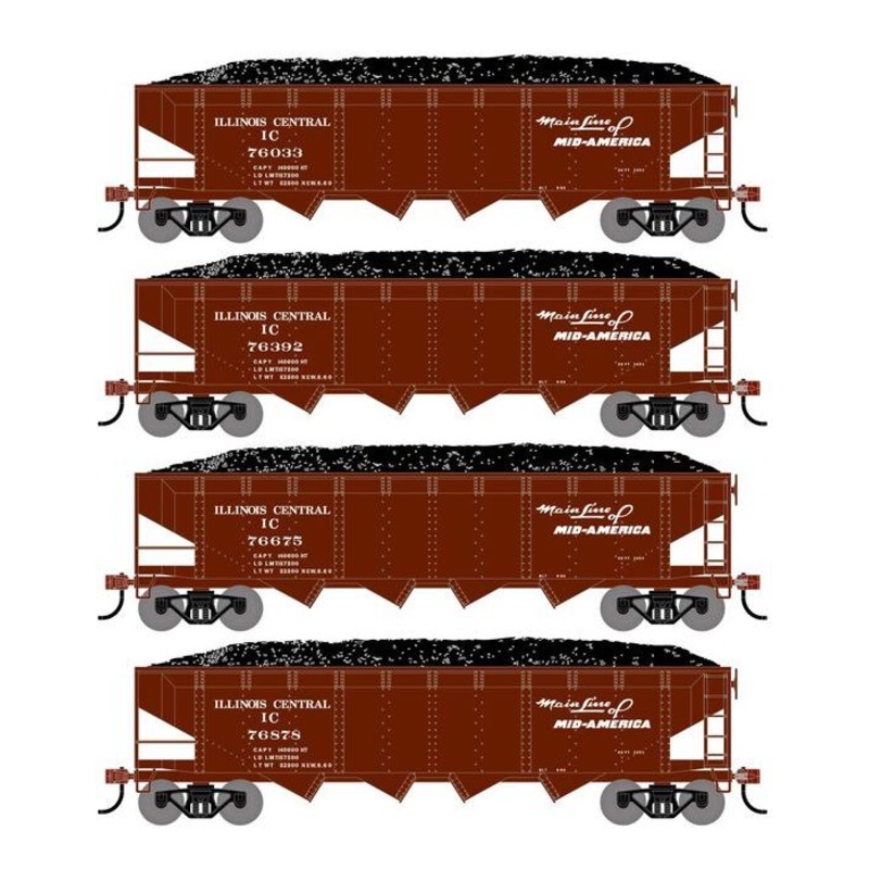 Athearn RTR 1583 HO Scale 40' 4-Bay Offset Hopper W/Load Illinois Central IC 4-Pack #2