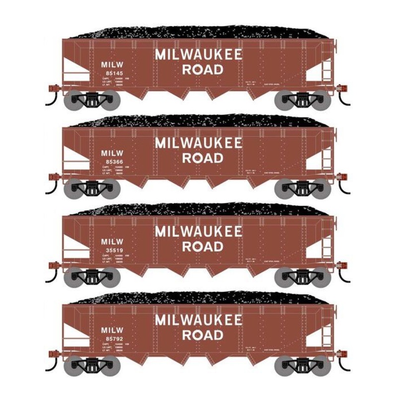 Athearn RTR 1585 HO Scale 40' 4-Bay Offset Hopper W/Load Milwaukee Road MILW 4-Pack #1
