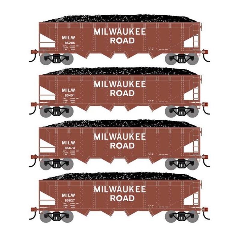Athearn RTR 1586 HO Scale 40' 4-Bay Offset Hopper W/Load Milwaukee Road MILW 4-Pack #2