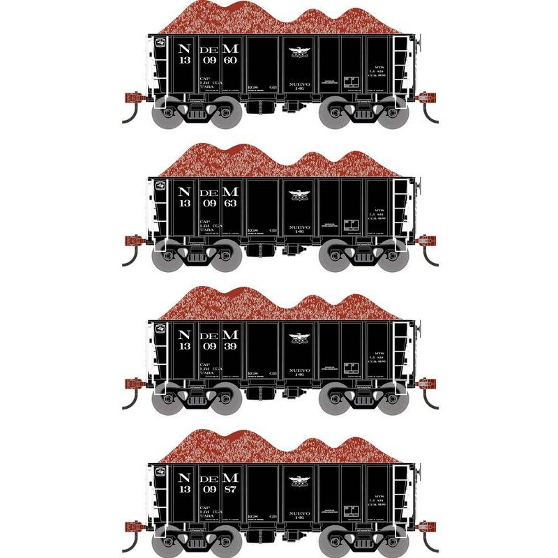 Athearn RTR 1708 HO Scale 26' Ore Car Low Side w/Load Nacionales de Mexico NdeM 4-Pack #1