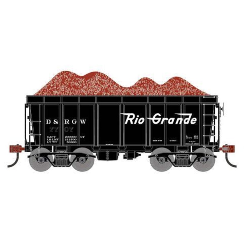 Athearn RTR 1713 HO Scale 26' Ore Car High Side w/Load Rio Grande DRGW 7707
