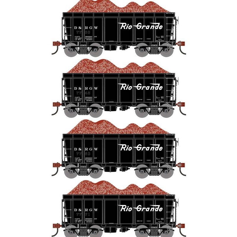 Athearn RTR 1714 HO Scale 26' Ore Car High Side w/Load Rio Grande DRGW 4-Pack #1