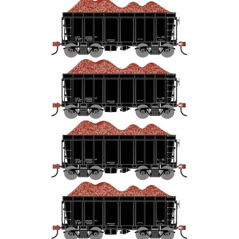 Athearn RTR 1718 HO Scale 26' Ore Car High Side w/Load Data Only Black 4-Pack