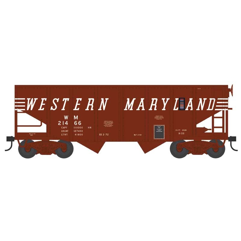 Bowser 43091 HO Scale 55 Ton Fishbelly Hopper Western Maryland WM 21566