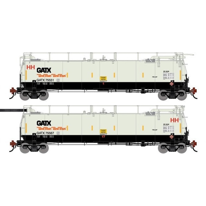 Athearn Genesis G1326 HO Scale 23K TankTrain A/B GATX White/Black 2-Pack