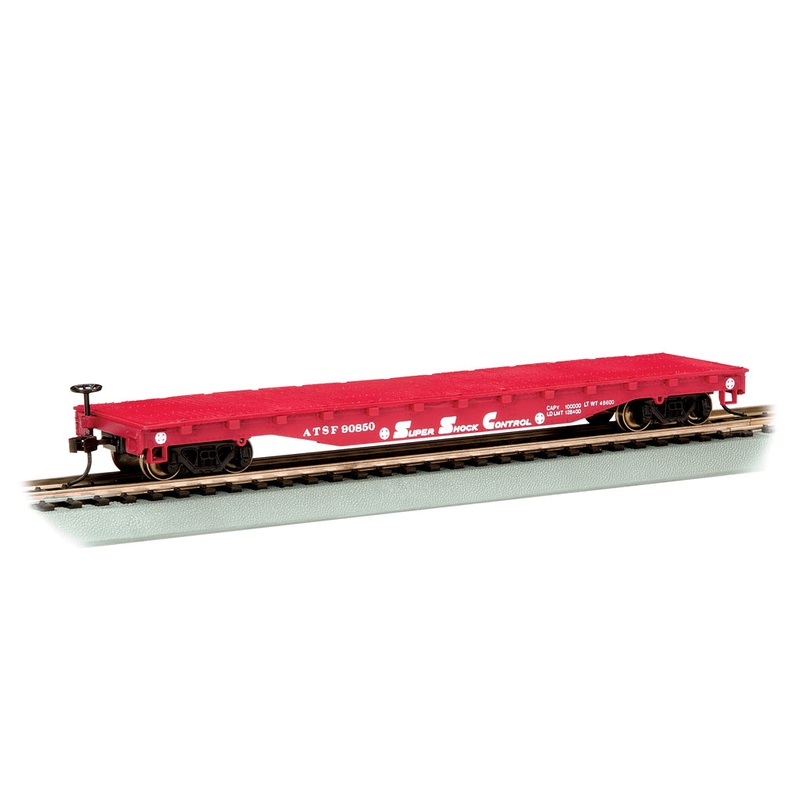 Bachmann 17302 HO Scale 52' Flatcar Santa Fe "Super Shock Control" ATSF