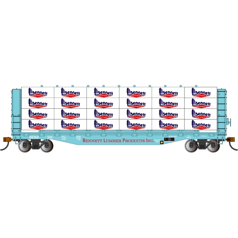 Bachmann 12925 HO Scale 52' Centerbeam Flatcar Bennett Lumber Products 316