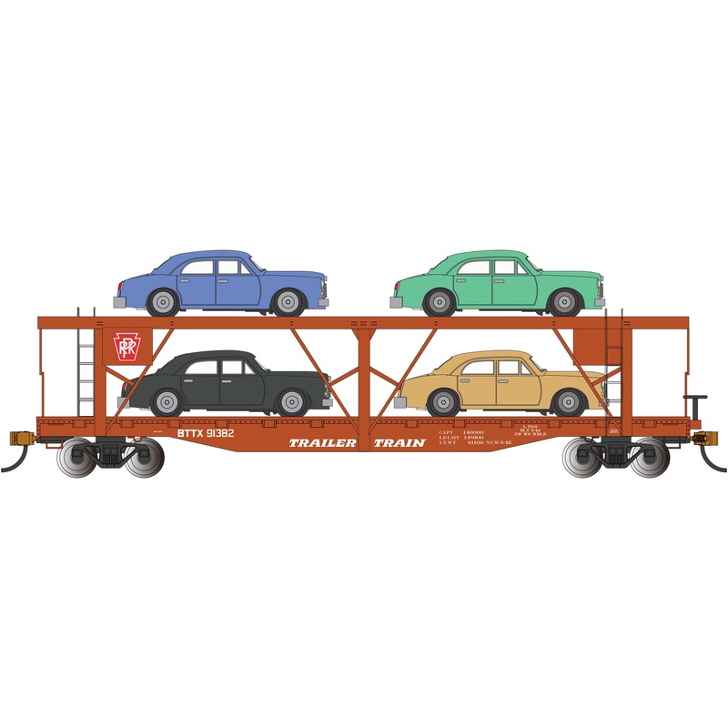 Bachmann 18801 HO Scale 52' Auto Carrier Flatcar with Sedan Load PRR 913832