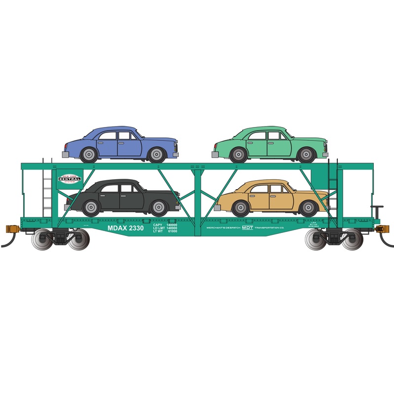 Bachmann 18802 HO Scale 52' Auto Carrier Flatcar with Sedan Load NYC 2330
