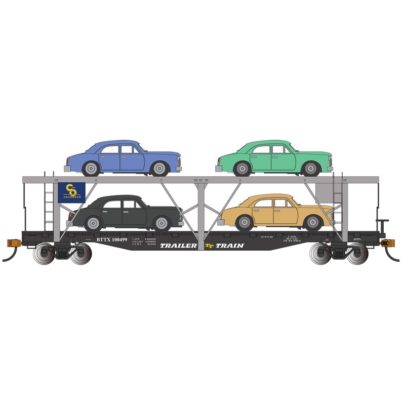 Bachmann 18803 HO Scale 52' Auto Carrier Flatcar with Sedan Load C&O 100499
