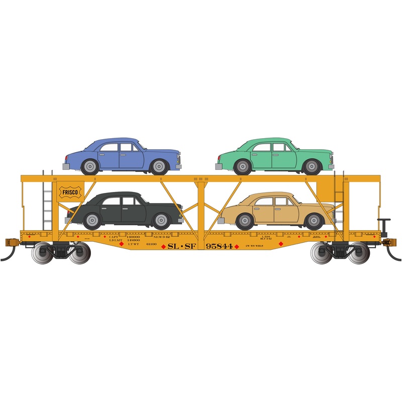Bachmann 18804 HO Scale 52' Auto Carrier Flatcar with Sedan Load Frisco SLSF 95844