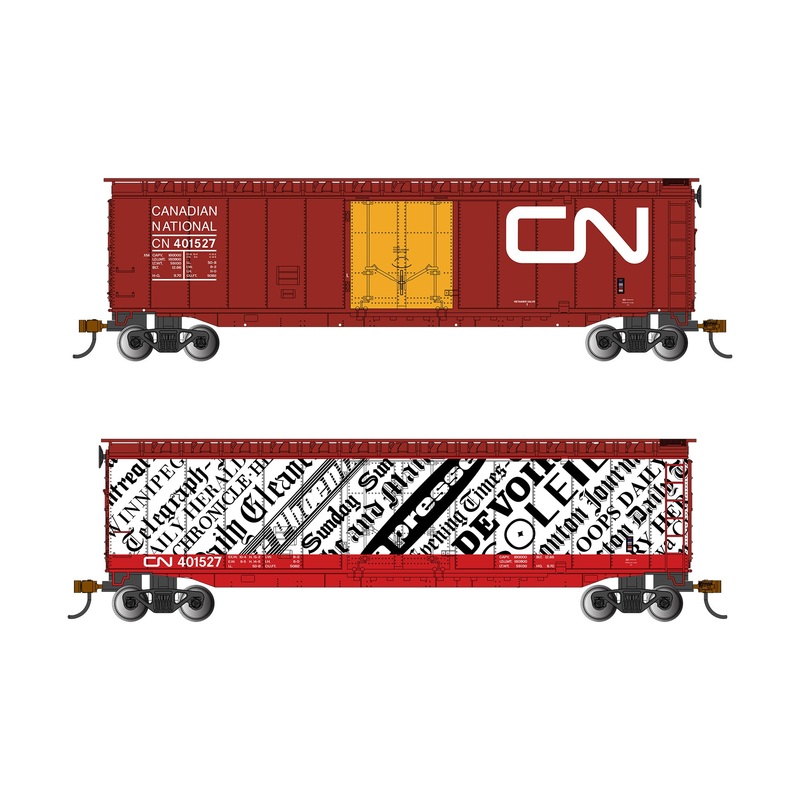 Bachmann 18023 HO Scale 50' Plug Door Boxcar Canadian National CN 401527 (Two Sided Newsprint Scheme)