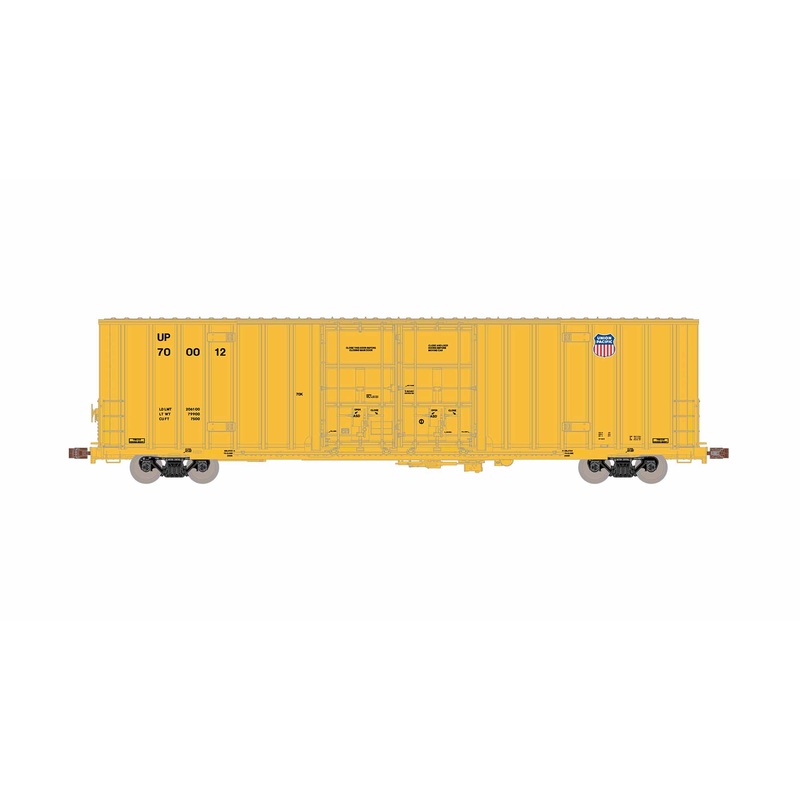ScaleTrains Operator 11900 HO Scale Trinity 60' 7500 8' Double Plug Door High Cube Boxcar Union Pacific UP 700049 (Anti-Vandalism Reporting Marks/Conspicuity Stripes)