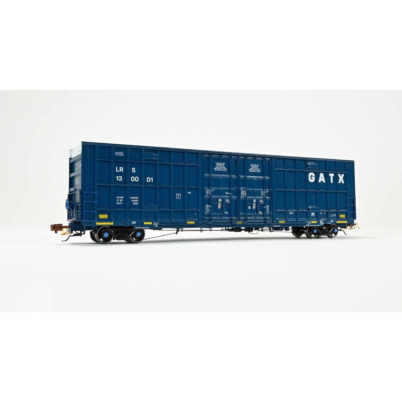 ScaleTrains Rivet 41004 HO Scale Trinity 60' 7500 12' Plug-Door High-Cube Boxcar GATX LRS 130001 (English & Spanish Door Data with Conspicuity Stripes)