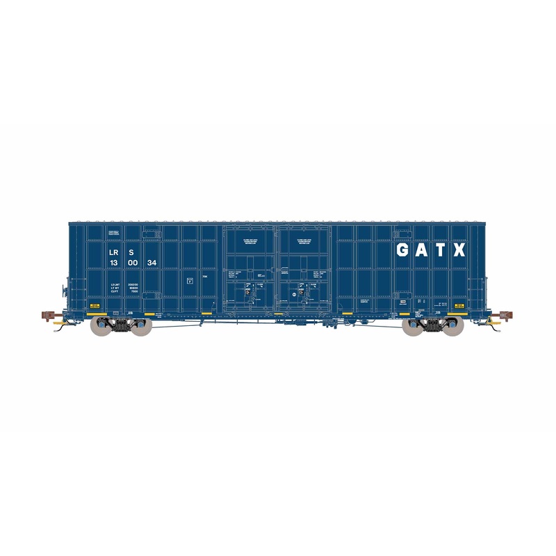 ScaleTrains Rivet 41005 HO Scale Trinity 60' 7500 12' Plug-Door High-Cube Boxcar GATX LRS 130034 (English Door Data with Conspicuity Stripes)
