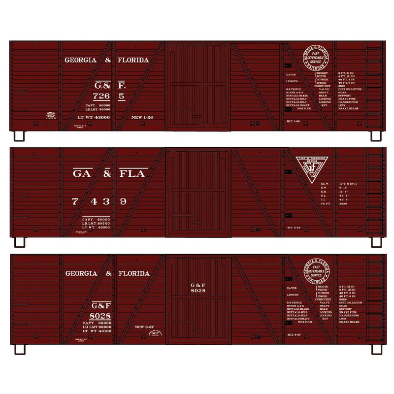 Accurail 8168 HO Scale 40' 6 Panel Boxcar Kit 3 Pack Georgia & Florida G&F