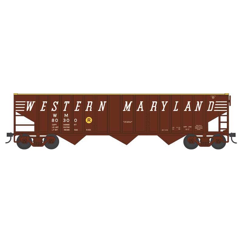 Bowser 43493 HO Scale 70 Ton 14 Panel 3 Bay Hopper Western Maryland WM 80344
