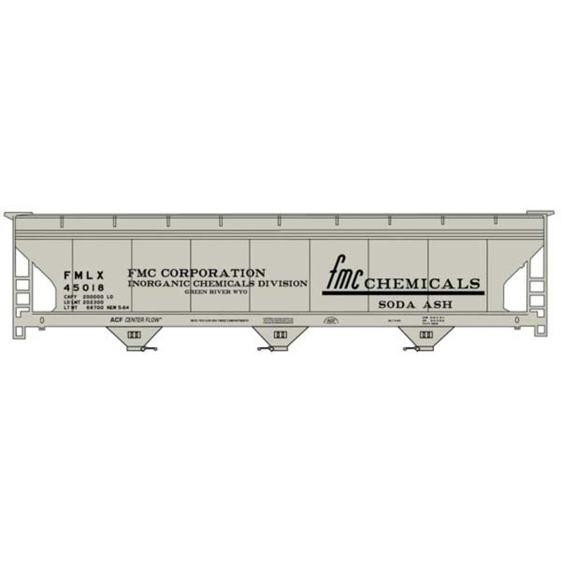 Accurail 2120 HO Scale ACF 3 Bay Covered Hopper Kit FMC Chemicals FMLX 45018