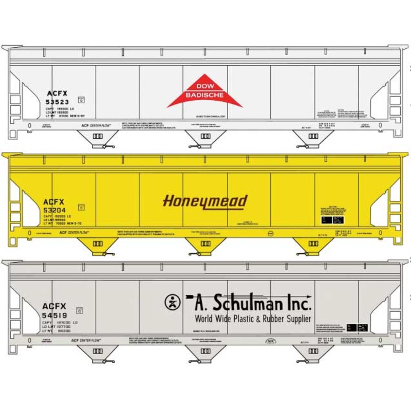 Accurail 8176 HO Scale ACF 3 Bay Covered Hopper Kit Chemical Private Owner (3 Car Set)