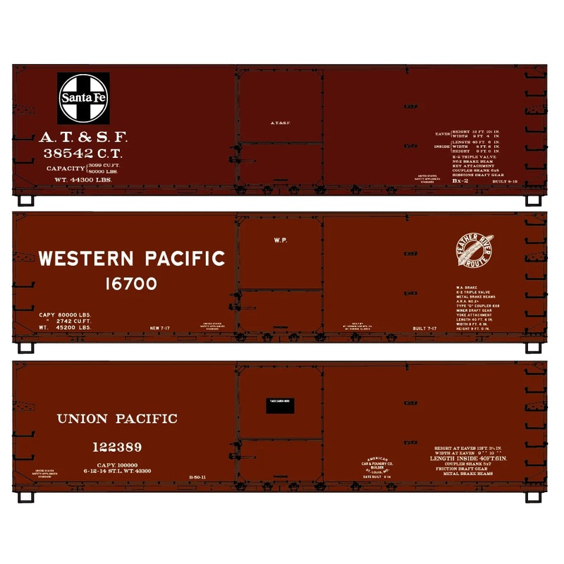 Accurail 8178 HO Scale 40' USRA Double Sheathed Wood Boxcar Kit Western Roads 3 Pack