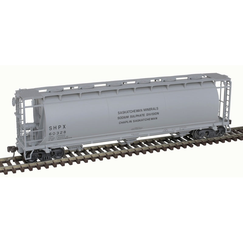 Atlas 20007182 HO Scale 3 Bay Cylindrical Covered Hopper Saskatchewan Minerals SHPX 60330