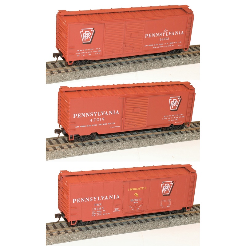 Accurail 8083 HO 40' Steel Boxcar Shadow Keystone PRR 3 Car Set Kit