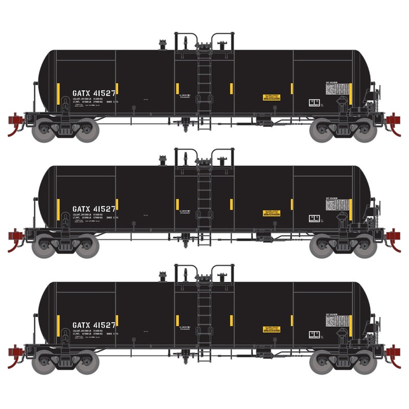 Athearn Genesis G40191 HO Scale GATC 20,000 Gal Tank Car Black GATX 3 Pack