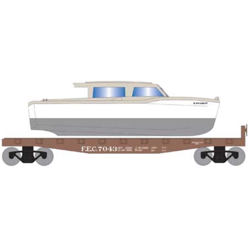 Roundhouse 1055 HO Scale 40' Flatcar with White Boat New FEC 7043