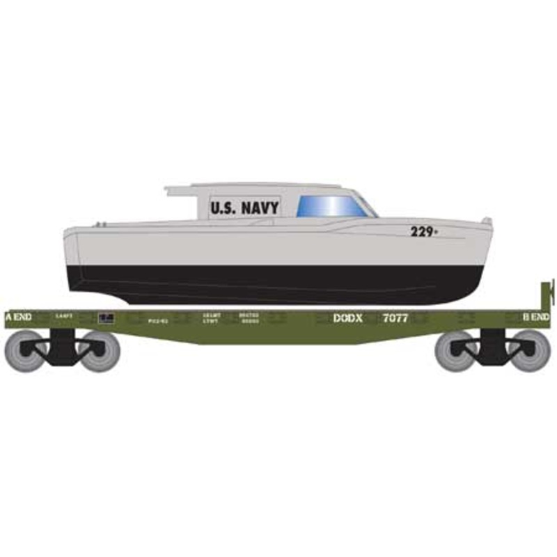 Roundhouse 2300 HO Scale 40' Flatcar with Navy Boat DODX 7077