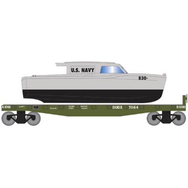 Roundhouse 2301 HO Scale 40' Flatcar with Navy Boat DODX 7084