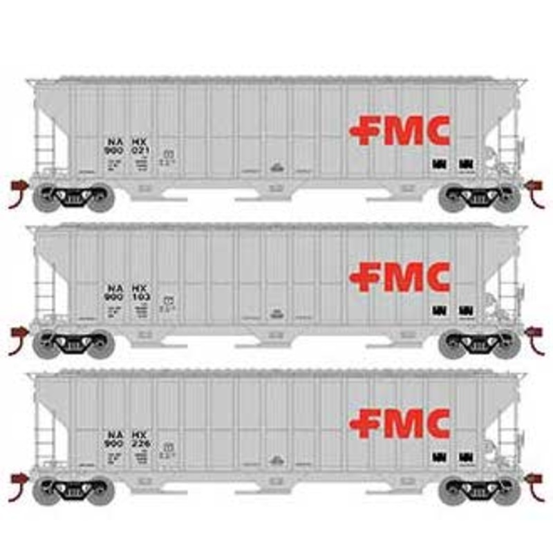 Athearn RTR 81582 HO 54' FMC 4700 Covered Hopper FMC NAHX 3 Pack
