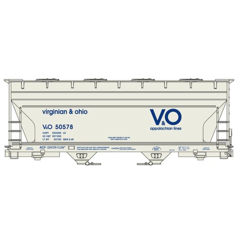 Three Notch HO Scale ACF 2 Bay Covered Hopper Kit V&O Appalachian Lines Logo #s Vary (2022 Release)