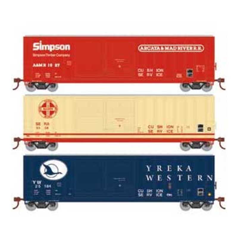 Athearn HO Scale 98519 50' FMC Offset Double Door Boxcar A&MR/SERA/YW Assorted 3 Pack