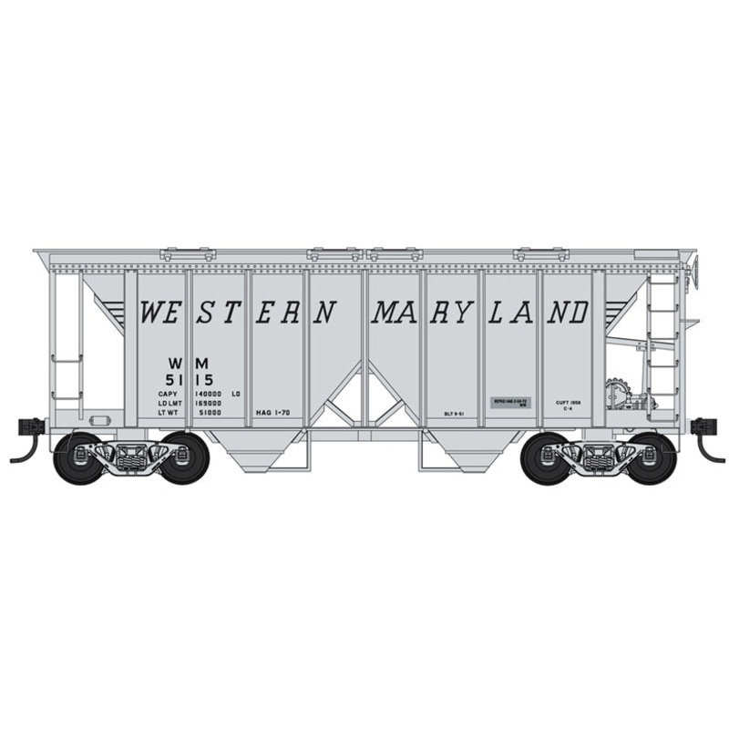 Bowser 42779 HO 70 Ton 2 Bay Covered Hopper Western Maryland WM 5136